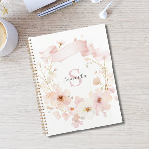 Pink Floral Watercolor Monogram Planner