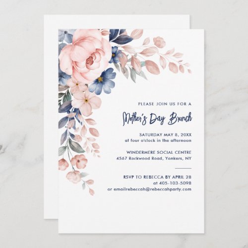 Pink Floral Watercolor Mothers Day Brunch Invitation