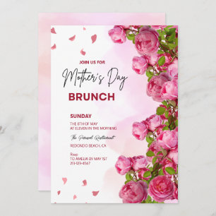 Pink Floral Watercolor Mothers' Day Brunch Invitation