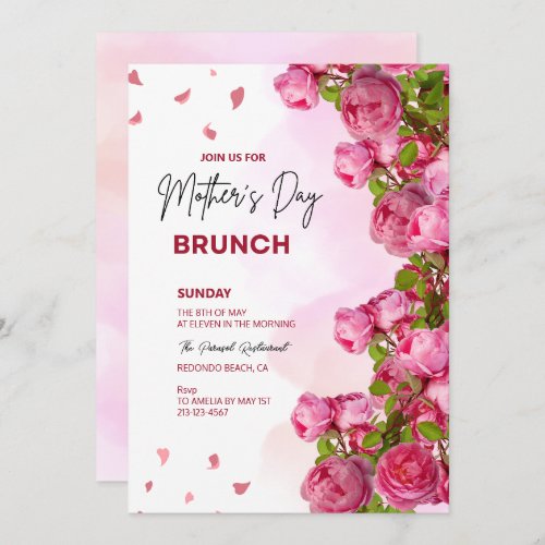 Pink Floral Watercolor Mothers Day Brunch Invitation