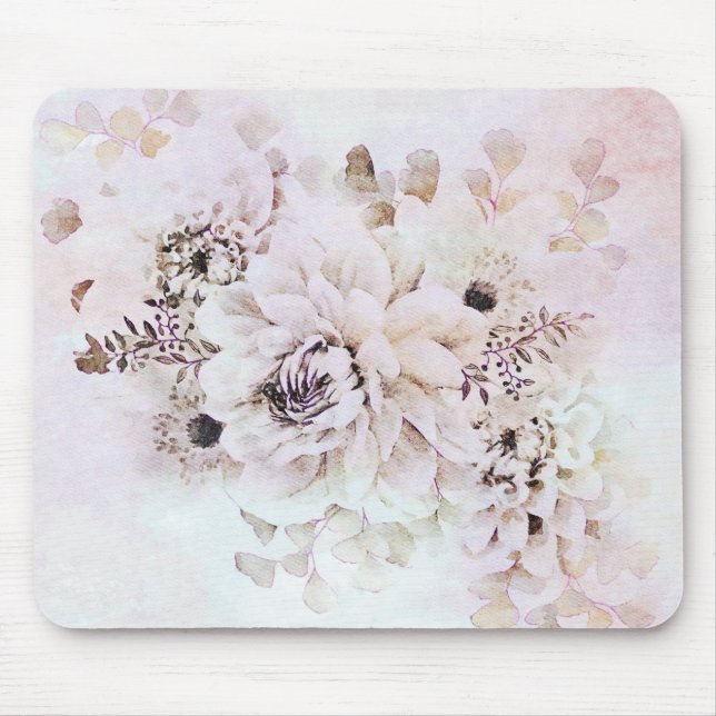 Pink Floral Watercolor Mouse Pad (Front)