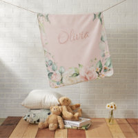 Pink Floral Watercolor Name Baby Girl Baby Blanket