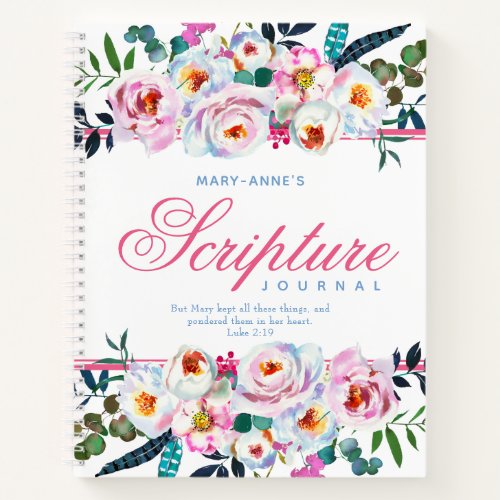 Pink Floral Watercolor Named Scripture Notebook