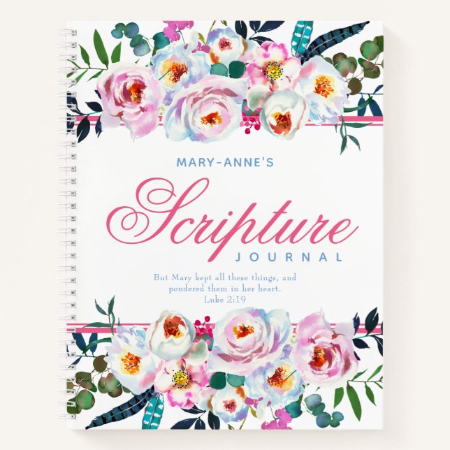 Pink Floral Watercolor Named Scripture Notebook (Front)