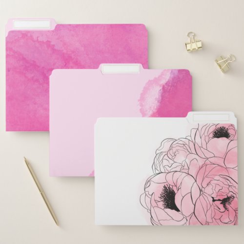 Pink Floral Watercolor Office File Folders
