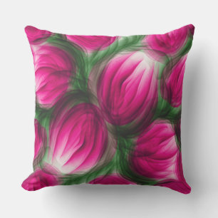 Pink Floral Watercolor Painted Tulip Art Outdoor Pillow