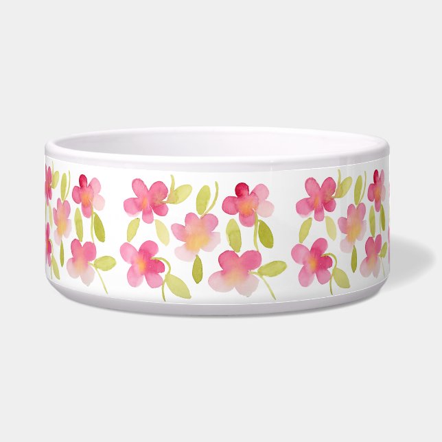 Pink Floral Watercolor Pattern Bowl (Front)