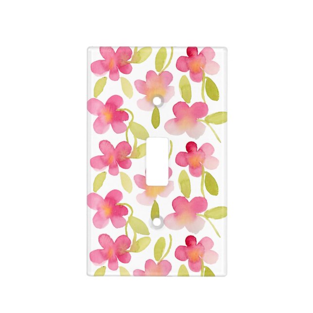 Pink Floral Watercolor Pattern Light Switch Cover (Front)