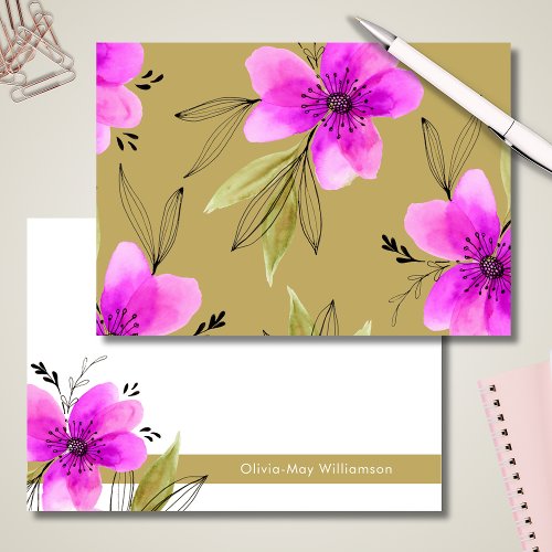Pink Floral Watercolor Personalized Stationery  Note Card