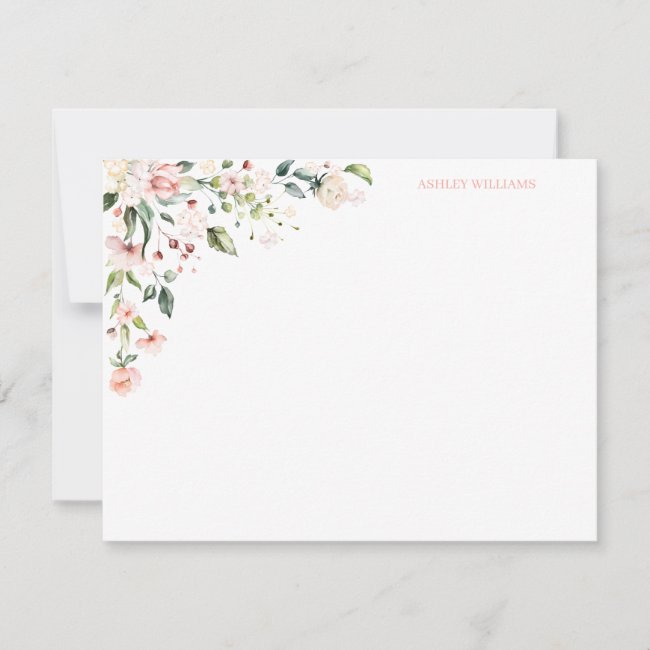 Pink Floral Watercolor Personalized Stationery Note Card