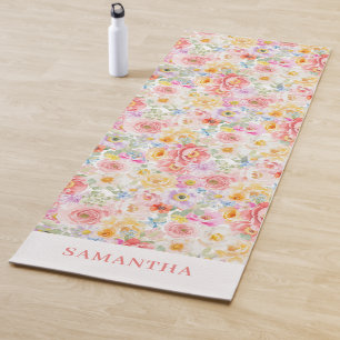 Pink Floral Watercolor Personalized  Yoga Mat