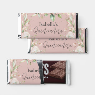 Pink Floral Watercolor Quinceañera Hershey Bar Favors