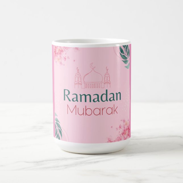 Pink Floral Watercolor Ramadan Mubarak Sticker  Coffee Mug (Center)