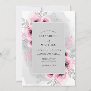 Pink Floral Watercolor Romance Wedding Invitation