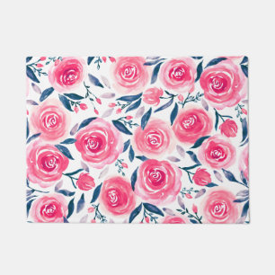 Pink Floral Watercolor Roses Pattern Doormat