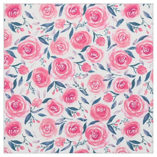 Pink Floral Watercolor Roses Pattern Fabric