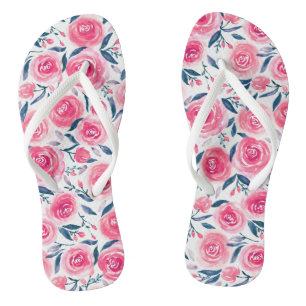Pink Floral Watercolor Roses Pattern Flip Flops
