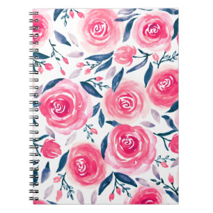 Pink Floral Watercolor Roses Pattern Notebook
