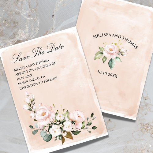 Pink Floral Watercolor Save The Date Wedding Invitation
