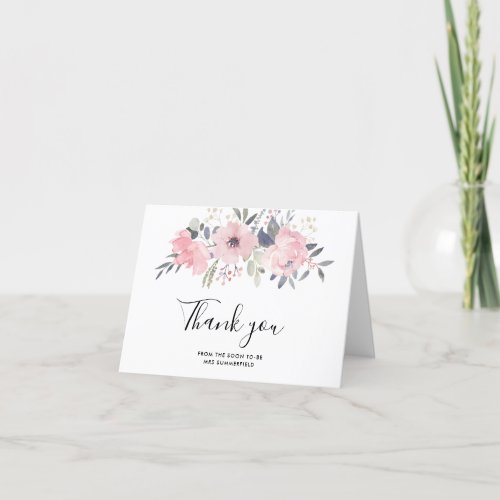 Pink Floral Watercolor Script Bridal Shower Thank You Card