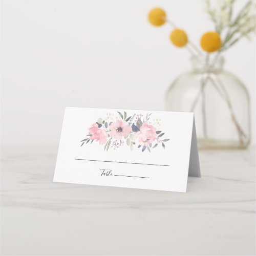 Pink Floral Watercolor Script Wedding Place Card