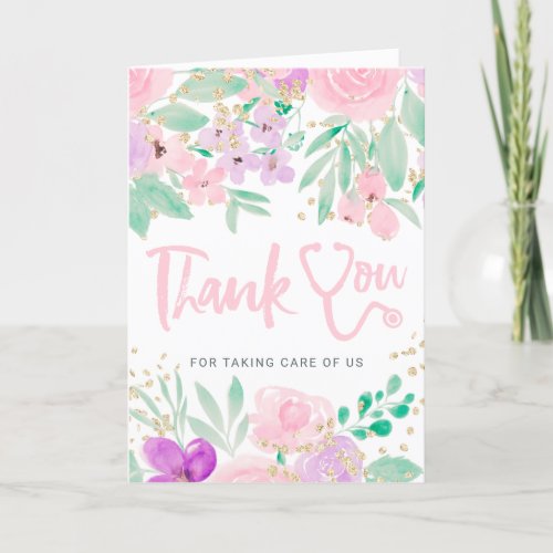 Pink floral watercolor stethoscope nurse thank you