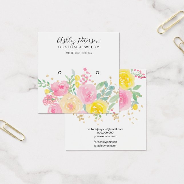 Pink Floral watercolor stud earring display (Office)