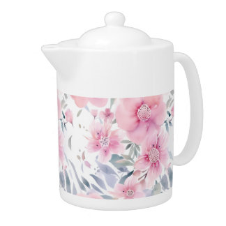 Pink Floral Watercolor Teapot