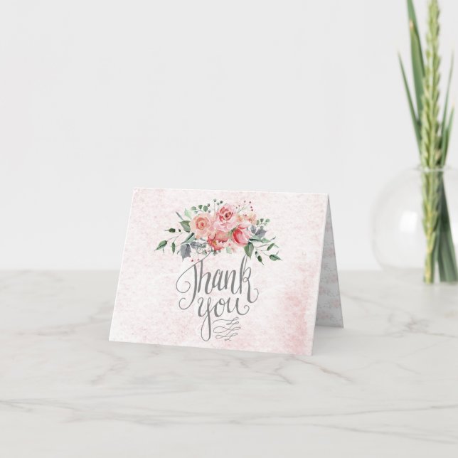 Pink Floral Watercolor Thank You Card (Front)