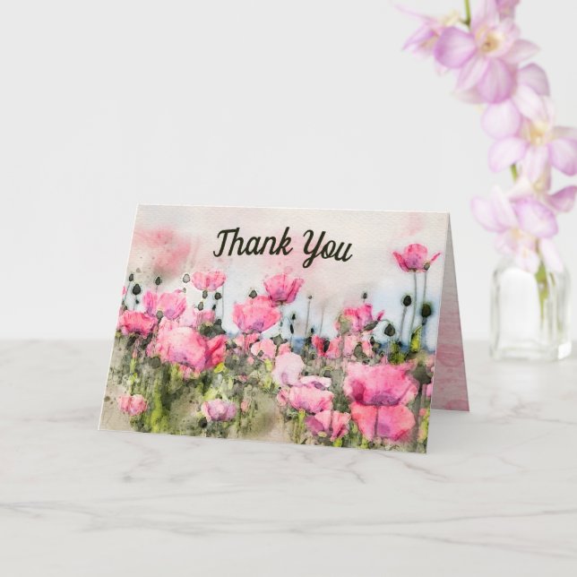 Pink Floral Watercolor Thank You  Card (Orchid)