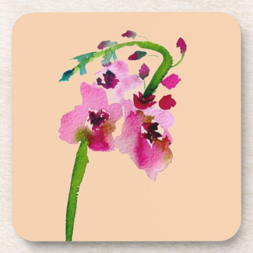 Pink floral watercolor verbascum blush flower beverage coaster