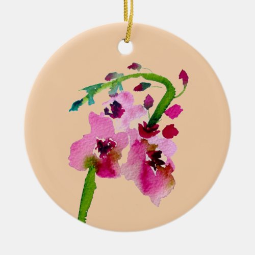 Pink floral watercolor verbascum blush flower ceramic ornament