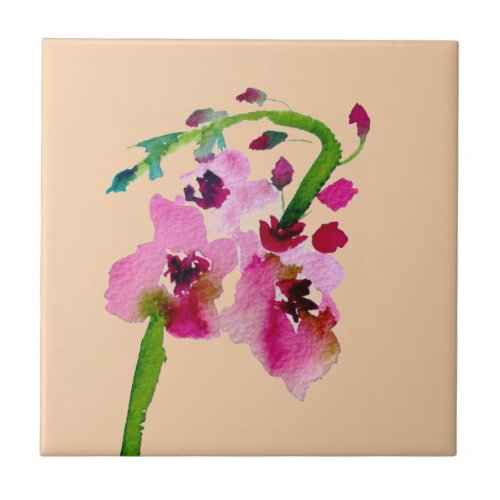 Pink floral watercolor verbascum blush flower ceramic tile