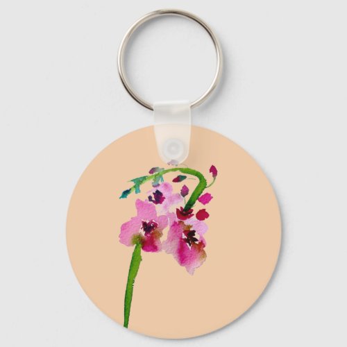 Pink floral watercolor verbascum blush flower keychain
