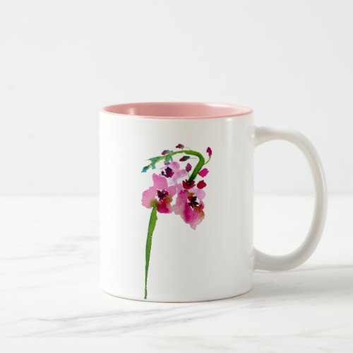 Pink floral watercolor verbascum blush flower Two_Tone coffee mug
