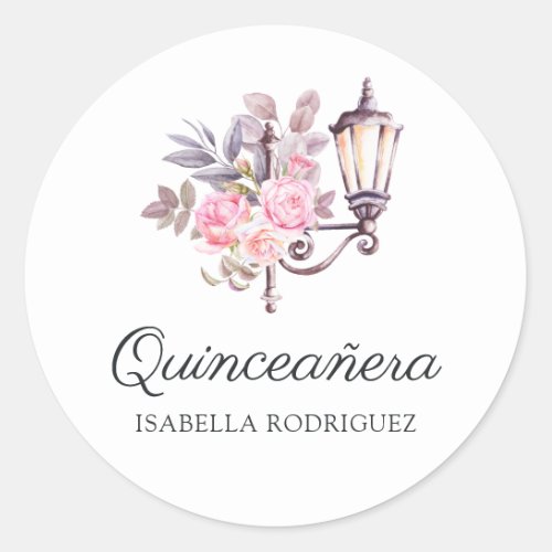 Pink Floral Watercolor Vintage Paris Quinceaera Classic Round Sticker