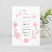Pink Floral Watercolor Virtual Birthday Party Invitation (Standing Front)