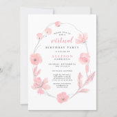 Pink Floral Watercolor Virtual Birthday Party Invitation (Front)