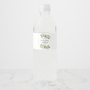Pink Floral  Watercolor Wedding  Apple Blossom Water Bottle Label