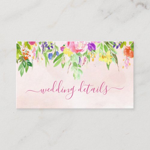 Pink Floral Watercolor Wedding Enclosure Card