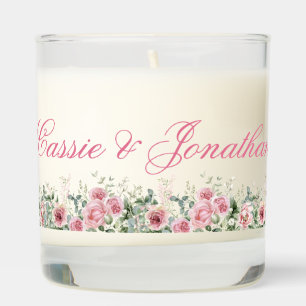Pink Floral Watercolor Wedding Favor Candle