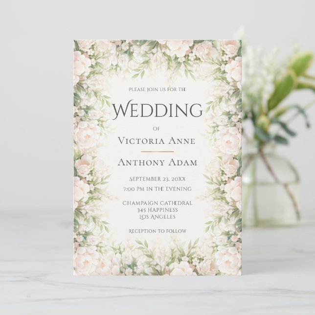Pink Floral Watercolor Wedding  Invitation (Standing Front)