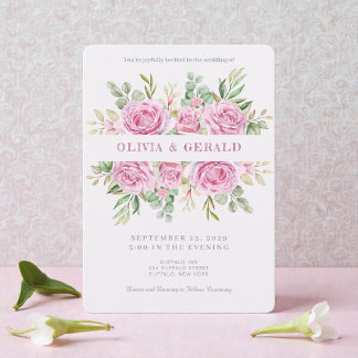 Pink Floral Watercolor Wedding Invitation 