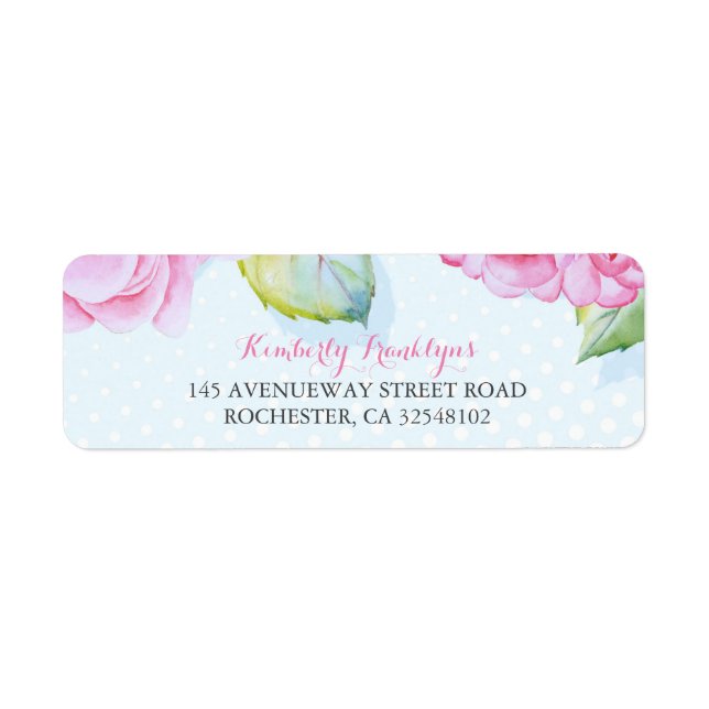 Pink Floral Watercolor Wedding Label (Front)