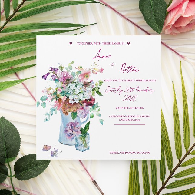 Pink Floral Watercolor Wedding Magnet Invitation (Pink Floral Watercolor Wedding Magnet Invitation)
