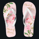 Pink Floral Watercolor Wedding Maid of Honor Flip Flops<br><div class="desc">These personalized flip flops feature an elegant aesthetic design of pink peony flowers watercolor painting. The beautiful flip flops are a memorable gift for wedding party members: bride, bridesmaids, mother of the bride, maid of honor... They will add a stylish dose of glam to your wedding day, bachelorette party, or other celebration. ♥Customize...</div>