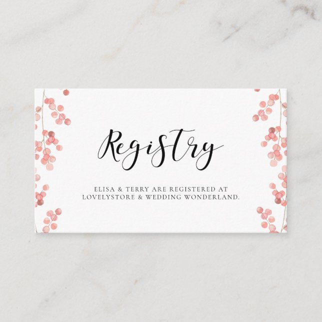 Pink floral watercolor wedding registry card (Front)