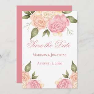 Pink Floral Watercolor Wedding Save The Date