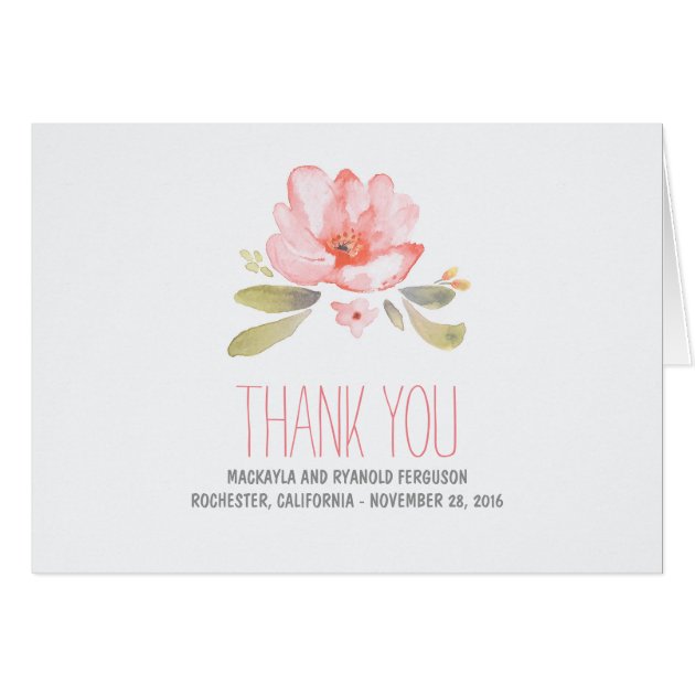 Pink Floral Watercolor Wedding Thank You Card