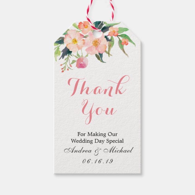 Pink Floral Watercolor Wedding Thank You Gift Gift Tags